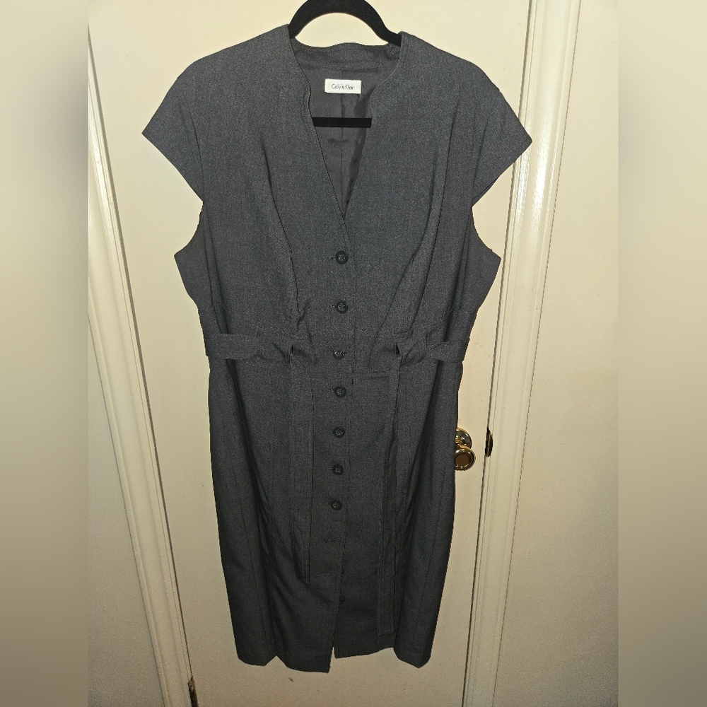 Calvin Klein Dark Gray Midi Dress with Buttons